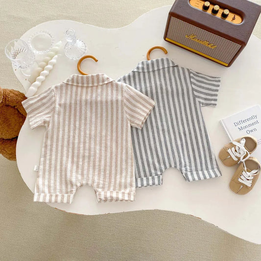Striped Summer Collar Baby Shorts Romper