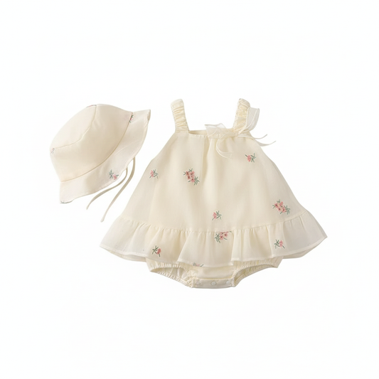 Baby Embroidered Floral Romper Dress Set