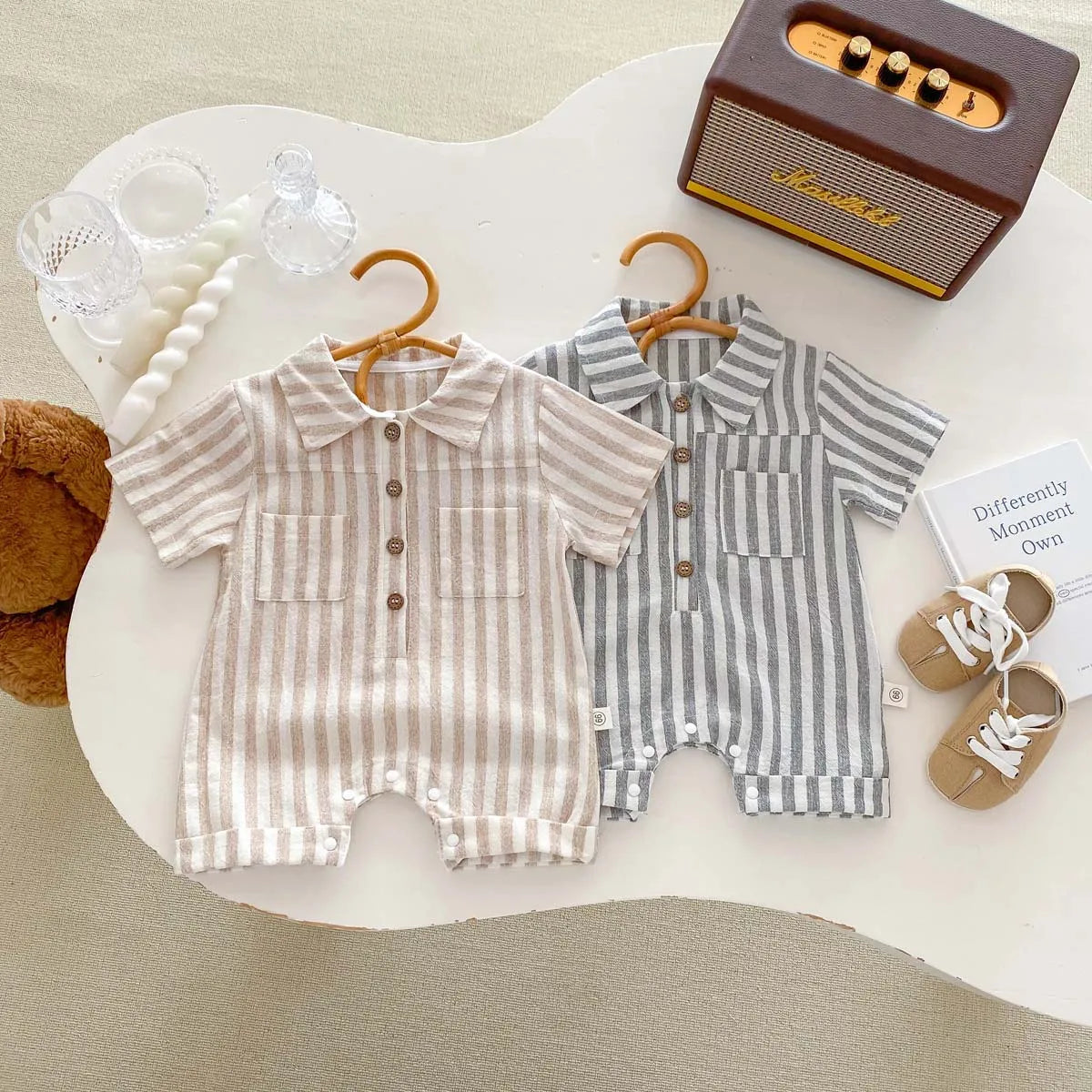 Striped Summer Collar Baby Shorts Romper