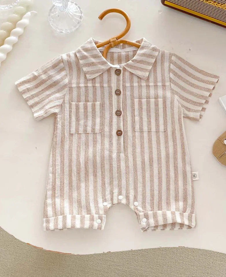 Striped Summer Collar Baby Shorts Romper
