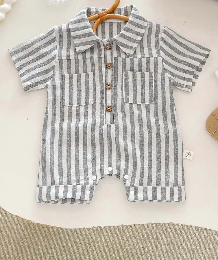 Striped Summer Collar Baby Shorts Romper