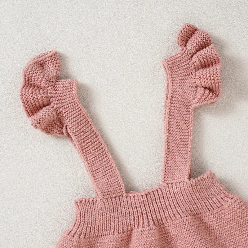 Knitted Ruffled Baby Romper & Bonnet