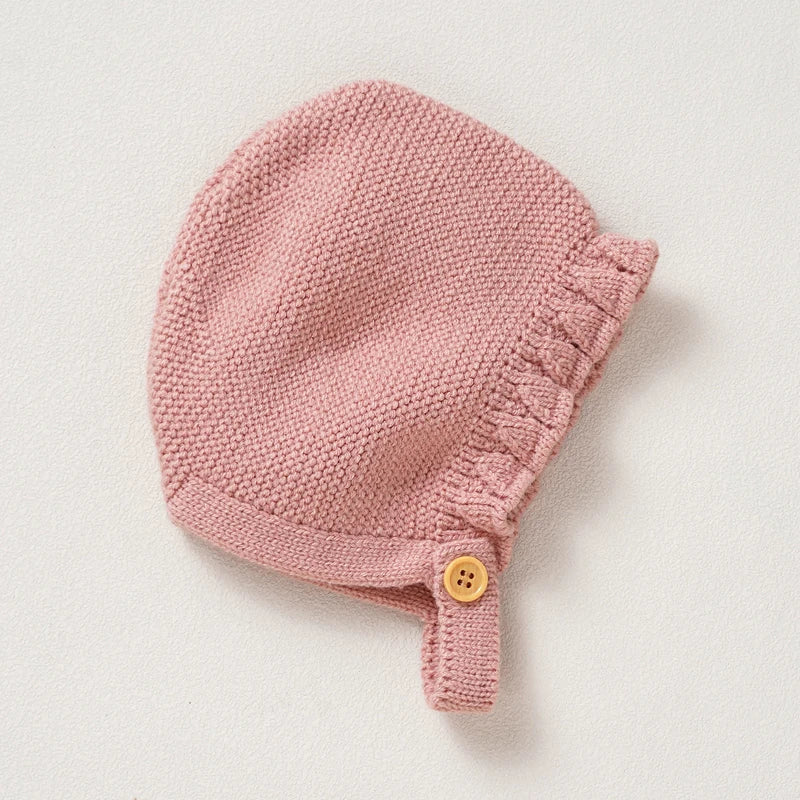 Knitted Ruffled Baby Romper & Bonnet