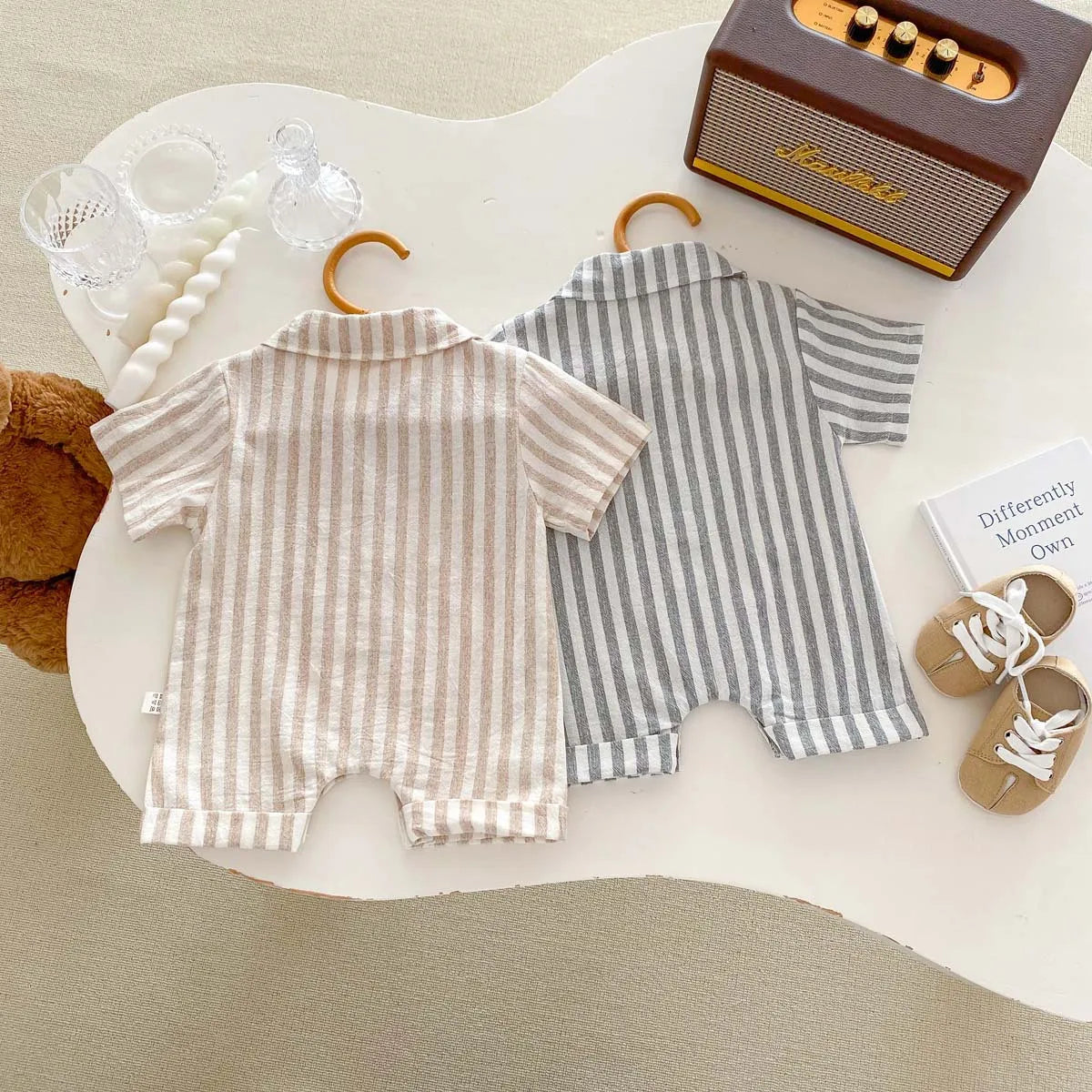 Striped Summer Collar Baby Shorts Romper