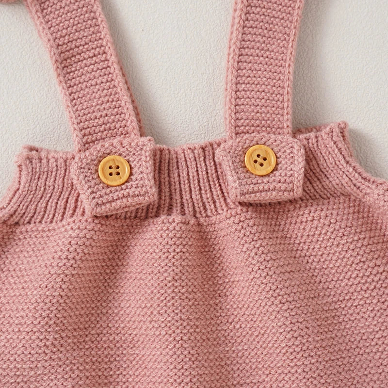 Knitted Ruffled Baby Romper & Bonnet