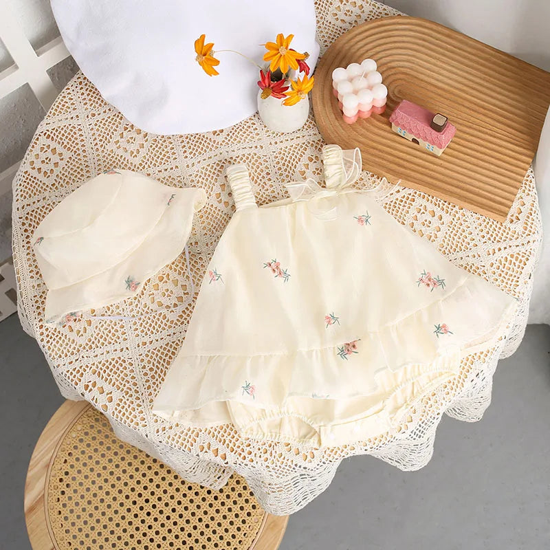 Baby Embroidered Floral Romper Dress Set
